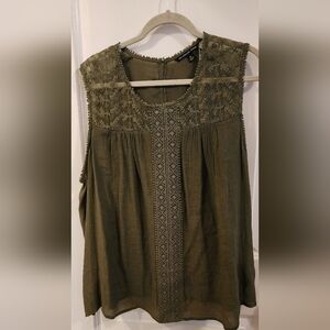 Zac & Rachel Woman olive lace tank 2X NWT